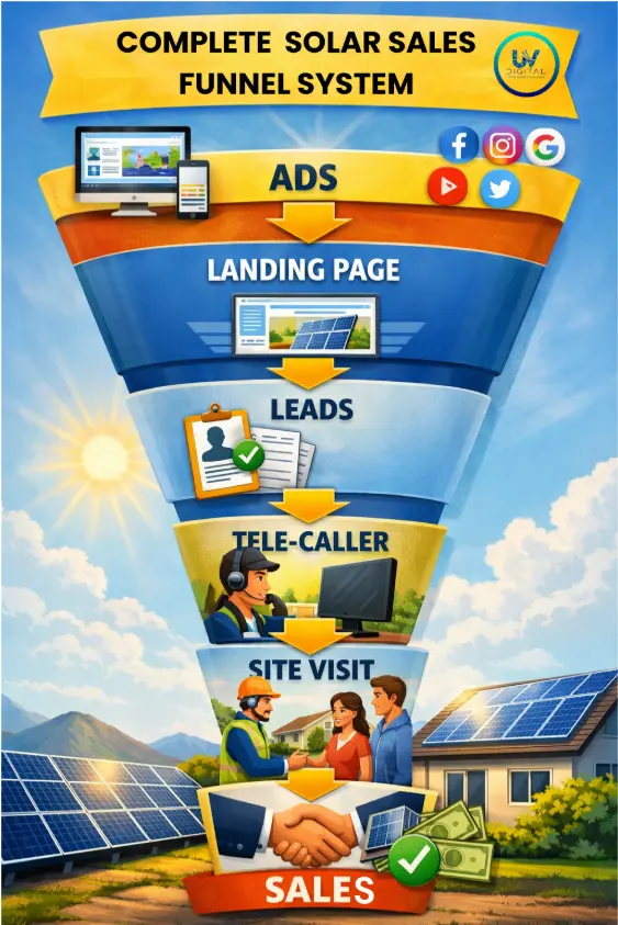Complete solar lead conversion funnel system diagram