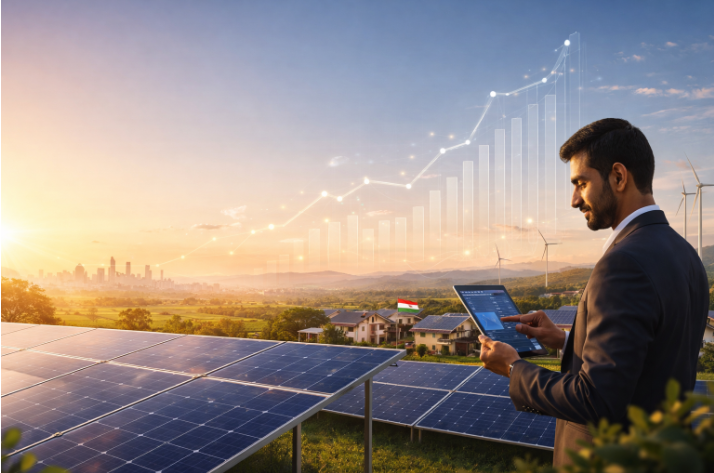 Solar professional analysing performance data near solar panels — UV Digitals